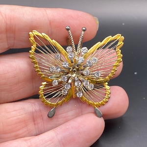 Vintage Mixed Metal Rhinestone Butterfly or Moth Pin or Pendant