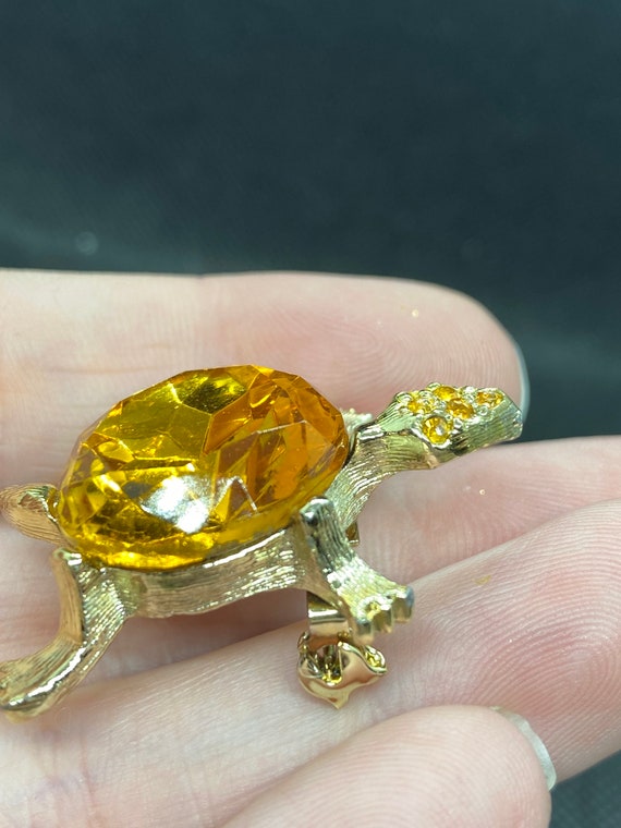 Vintage Rhinestone Turtle Pin - image 2