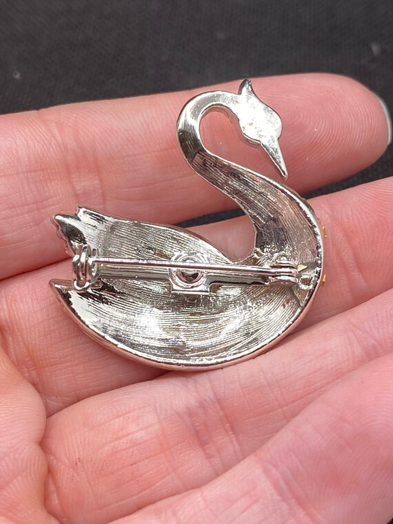 Vintage Swan Pin with Rhinestones - image 2