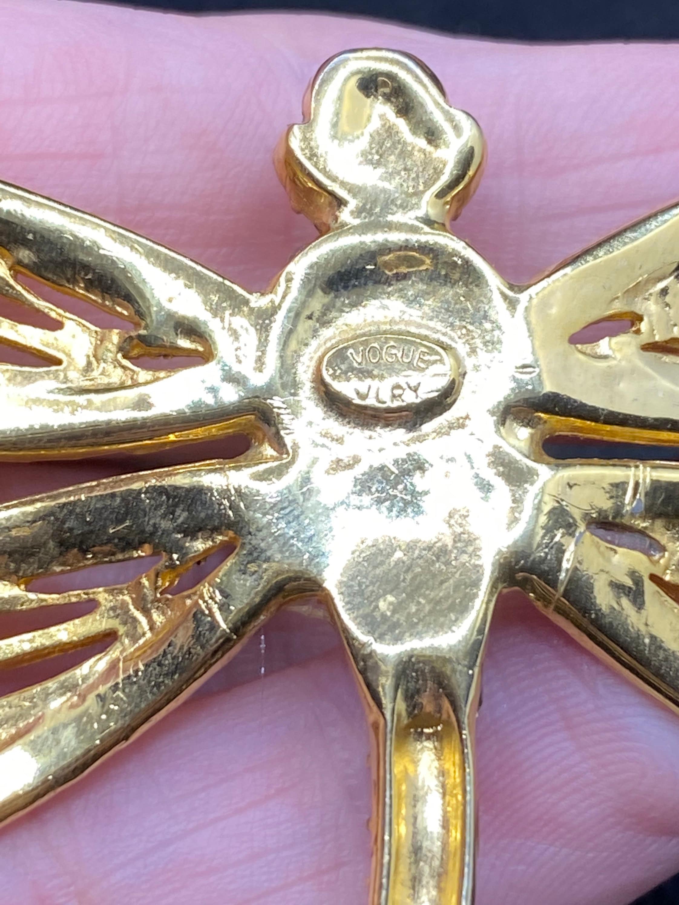 dag ヴィンテージ ブローチ Vintage Rhinestone Dragonfly Pin Marked Vogue Jewelry - Etsy