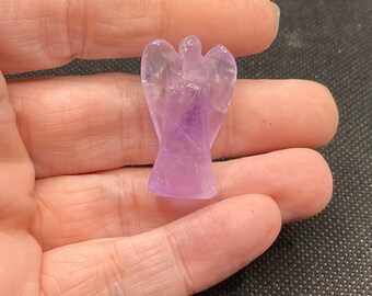 Vintage Stone Carved Angel Pocket Talisman Light Amethyst
