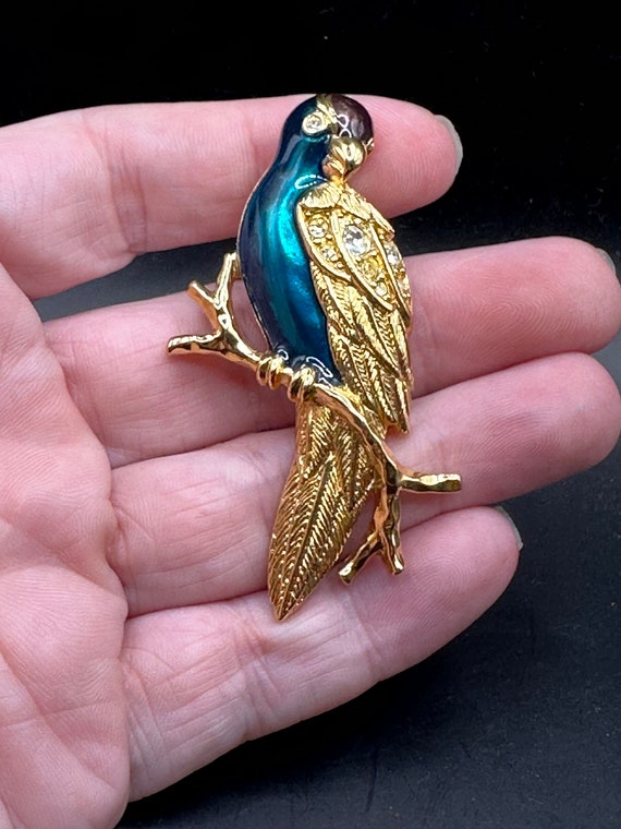 Vintage Bird Starling Robin Swallow Pin in Enamel - image 3