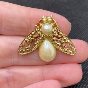 Vintage Faux Pearl Bug Bee or Moth Pin