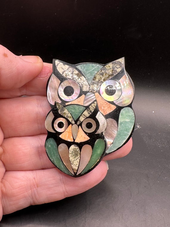 Vintage Resin Abalone Owl Pin
