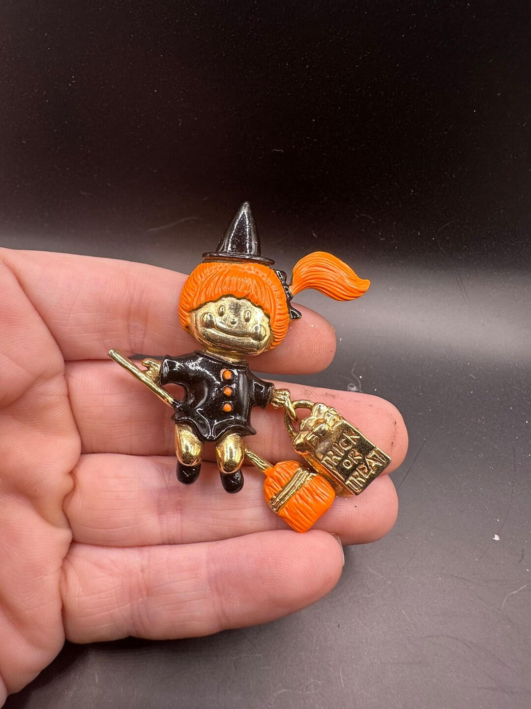 Vintage Trick or Treat Girl Witch Halloween Pin - Etsy