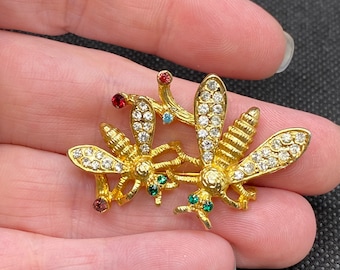 Vintage Bug Bee Wasp Pin with Multi Color Rhinestones
