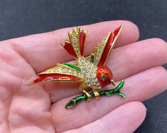 Vintage Swallow, Bird of Paradise Pin with Rhinestones and Enamel