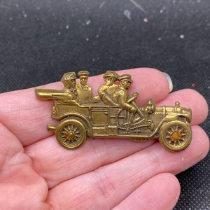 Vintage Victorian Old Timey Women Riding in Car Scene Pin