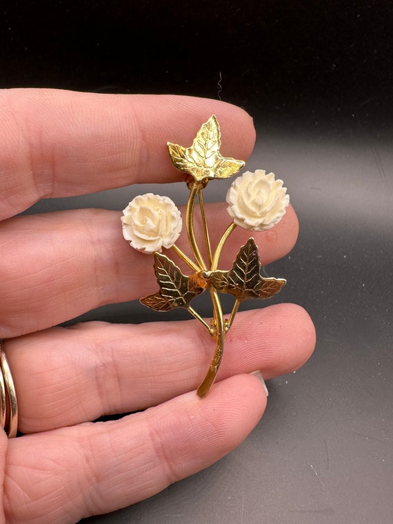 Vintage Resin Rose peony Flower Pin - image 1