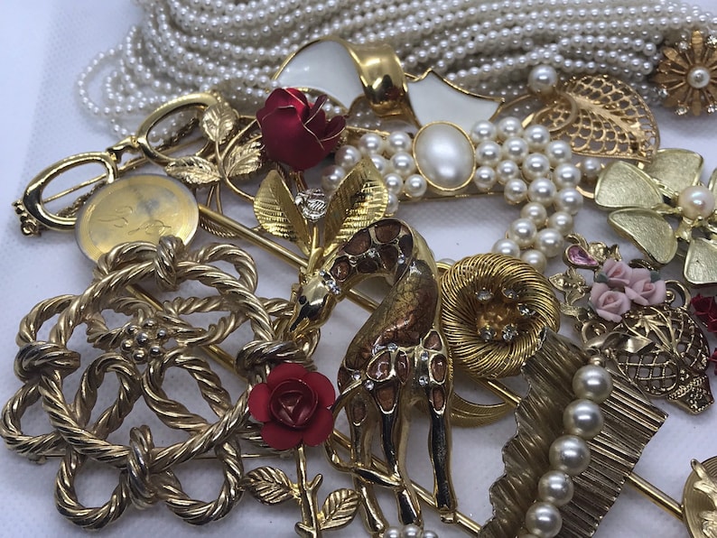 Vintage to Modern Destash Jewelry Lot for Craft Repair Pins Brooches Necklace.
