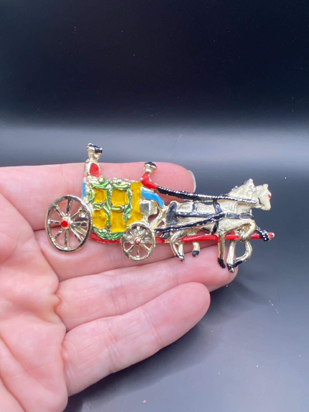 Vintage Enamel Carriage Pin - Etsy