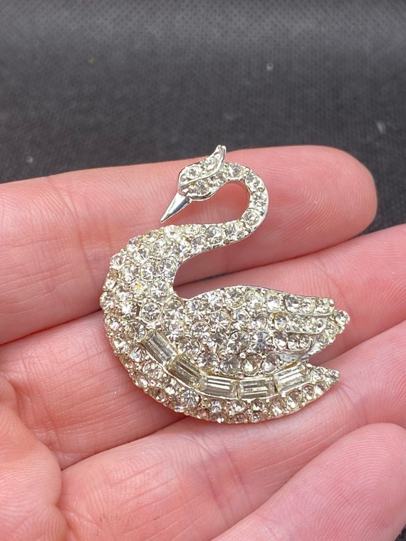 Vintage Swan Pin with Rhinestones - image 1