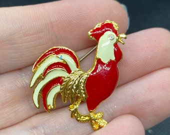 Vintage Enamel Rooster Pin
