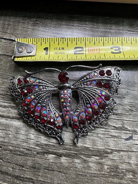 Vintage Large Statement Piece Red Rhinestone Butt… - image 8