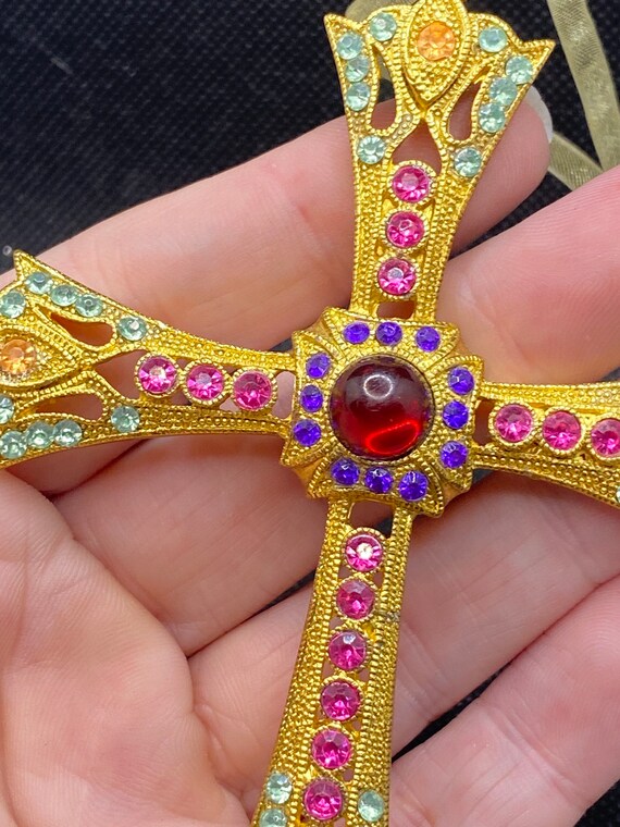 Vintage Rhinestone Cross Large Statement Piece - image 5