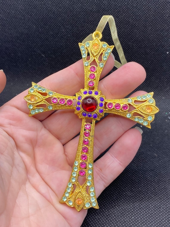 Vintage Rhinestone Cross Large Statement Piece - image 2
