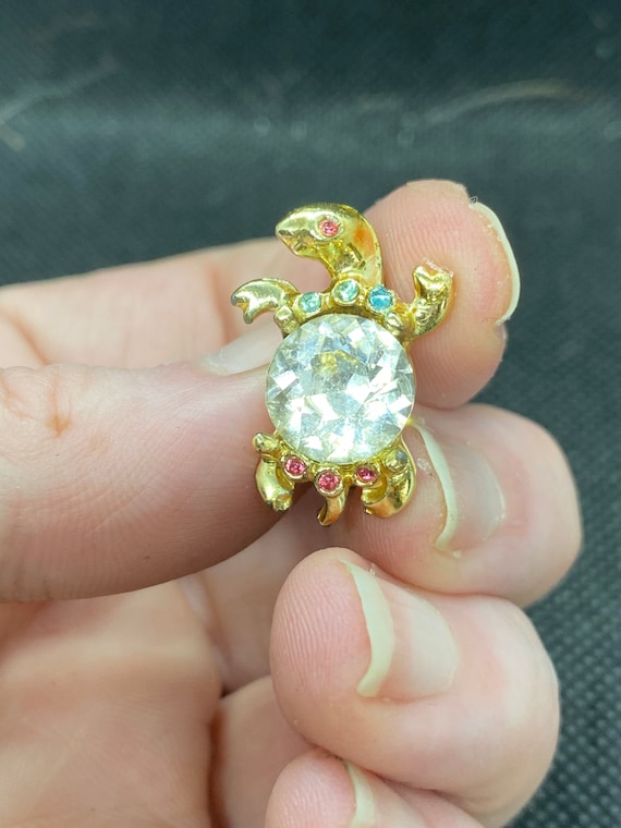 Tiny Rhinestone Turtle Vintage Pin