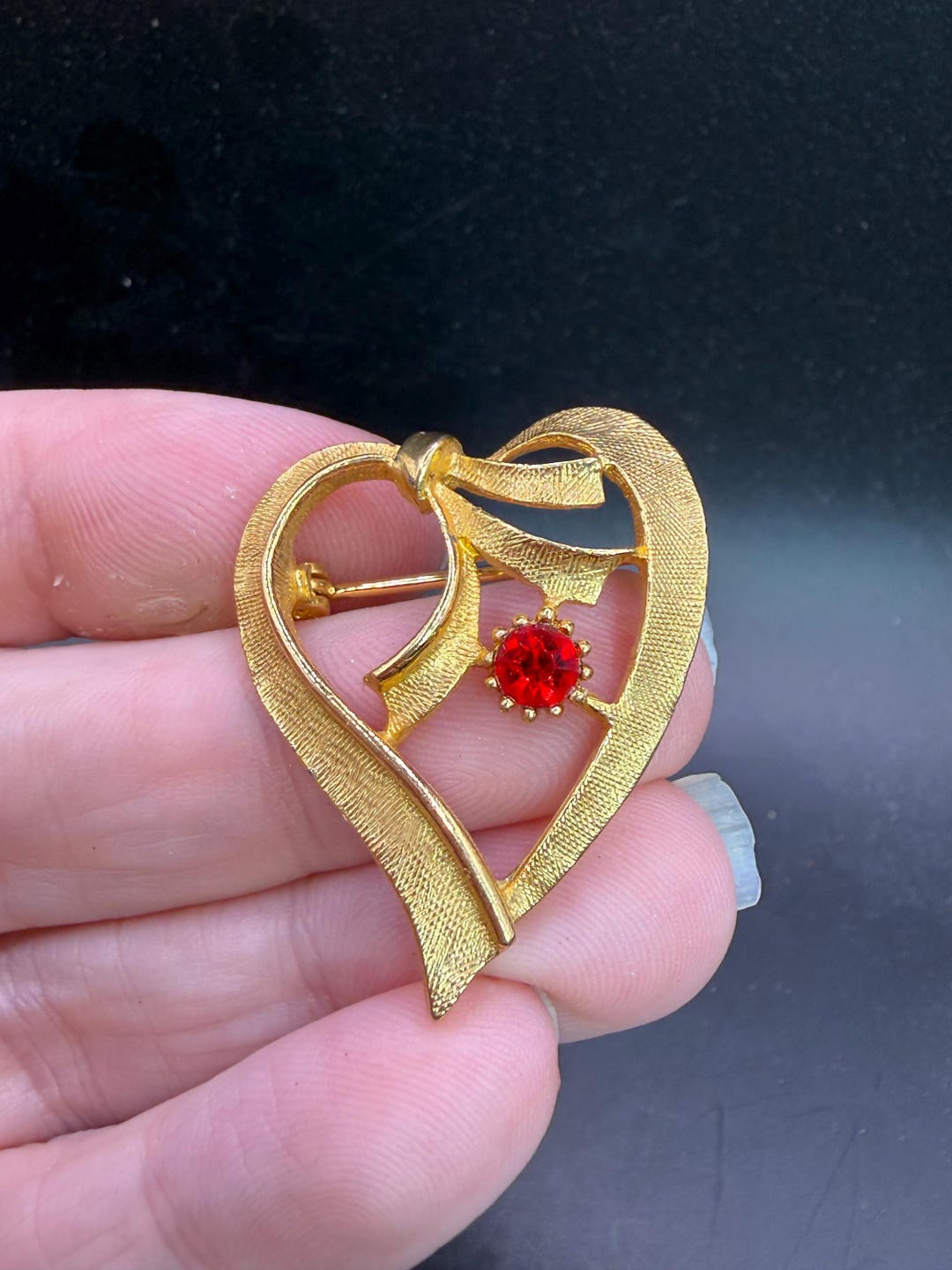 Vintage Heart Red Rhinestone Pin - Etsy