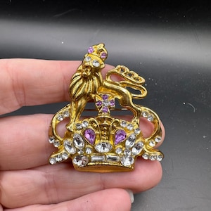 Vintage Lion Crown Pin with Rhinestones with Prayer Hotline