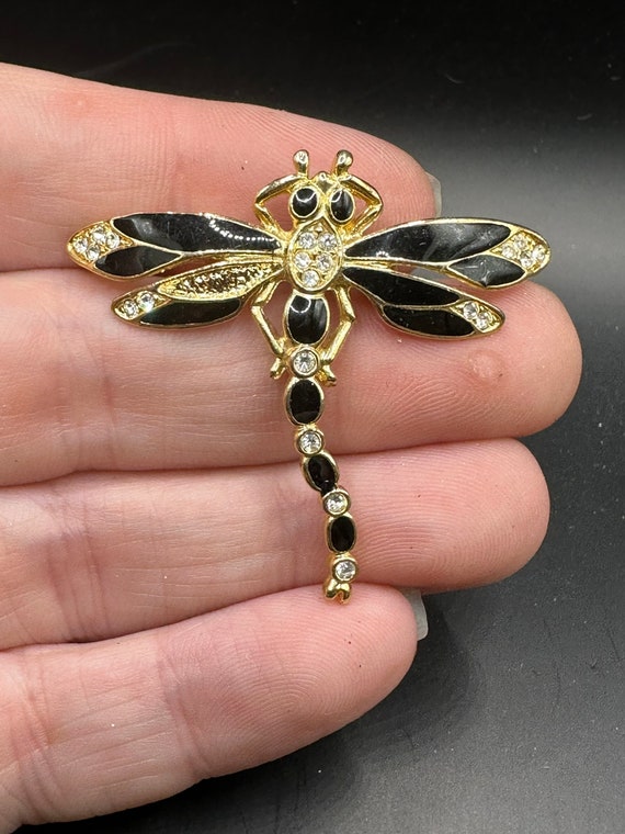 Vintage Rhinestone and Enamel Dragonfly Pin - image 2