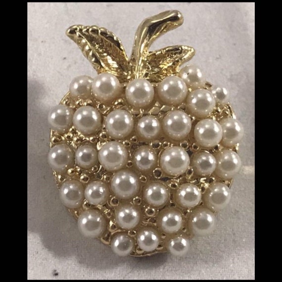 vintage Apple Pin with Faux Pearls - image 1