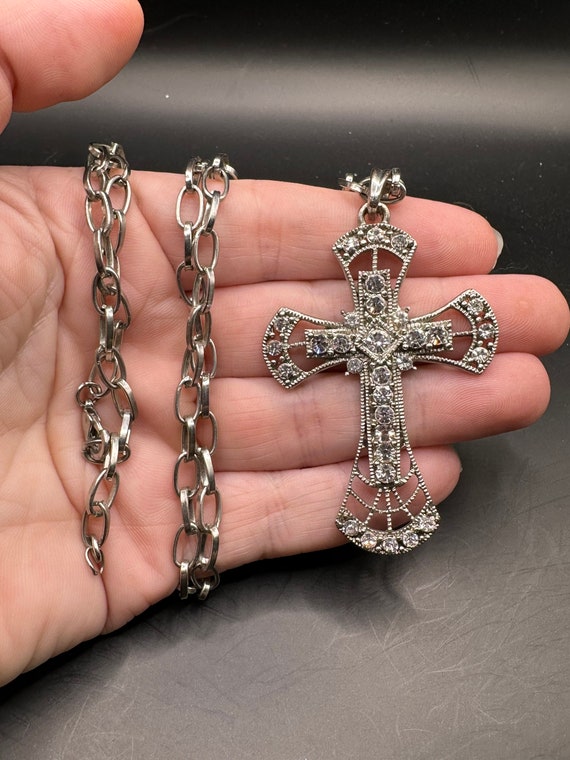 Vintage Rhinestone Cross Necklace - image 1