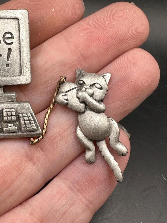 Vintage Cat Playing with Computer Mouse Pin by JJ - image 4