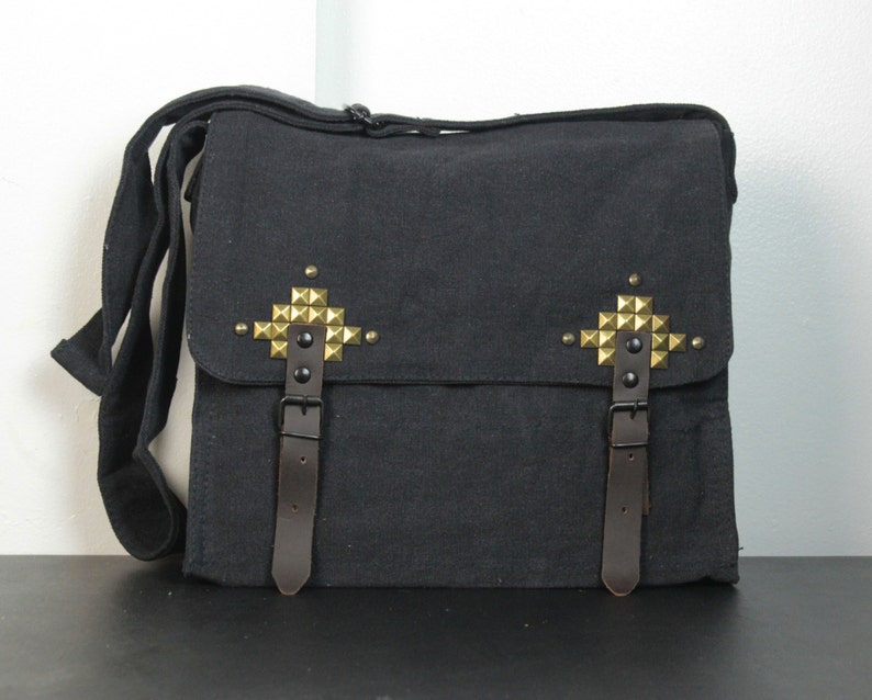 Studded Canvas and Leather Army Medic Bag