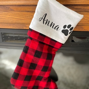 Custom dog Christmas stocking lumber jack plaid stocking for dog, puppy's first Christmas, personalized Christmas stocking for pet