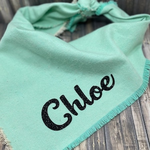 Custom dog bandana, frayed fringe tie-on bandana, personalized dog bandana, spring green dog bandana, cute dog bandana, Spring dog bandana
