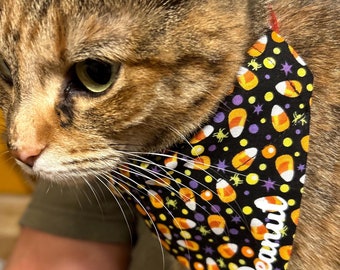 Custom cat bandana, over the collar cat bandana, personalized cat bandana, Halloween cat bandana candy corn, cute cat bandana
