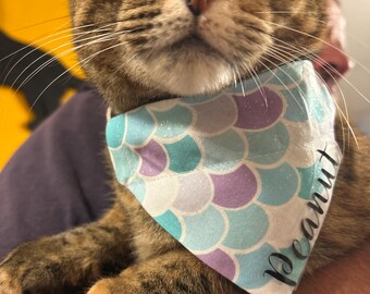 Custom cat bandana, over the collar cat bandana, personalized cat bandana, fun cat bandana, cute mermaid cat bandana