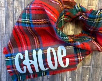 Bandana personalizzata per cani, bandana con frange sfilacciate da annodare, bandana personalizzata per cani, bandana scozzese natalizia per cani, bandana carina per cani, bandana scozzese