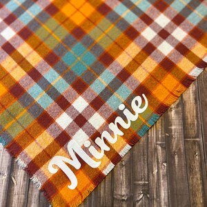 Custom dog bandana, frayed fringe tie-on bandana, personalized dog bandana, fall dog bandana, cute dog bandana, fall plaid bandana