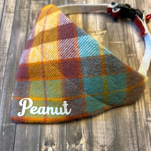 Custom cat bandana, over the collar cat bandana, personalized cat bandana, fall plaid cat bandana, cute cat bandana