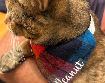 Custom cat bandana, over the collar cat bandana, personalized cat bandana, rainbow plaid cat bandana, cute cat bandana
