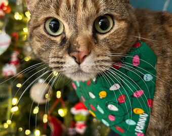 Custom cat bandana, over the collar cat bandana, personalized cat bandana, festive Christmas cat bandana, cute cat bandana