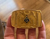 Vintage Brass Freemason belt buckle Harry Kitzner Co., RI
