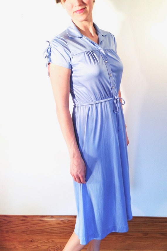 70s bamboo viscose midi shirtdress/ robin egg blu… - image 5