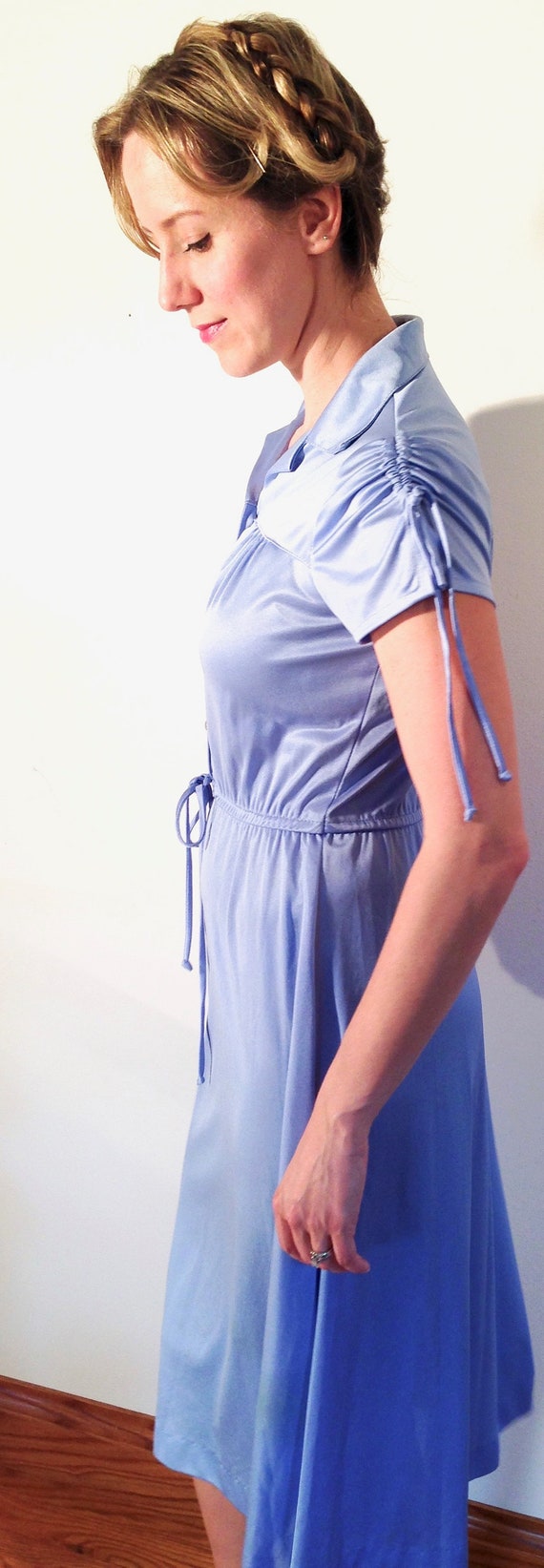 70s bamboo viscose midi shirtdress/ robin egg blu… - image 3