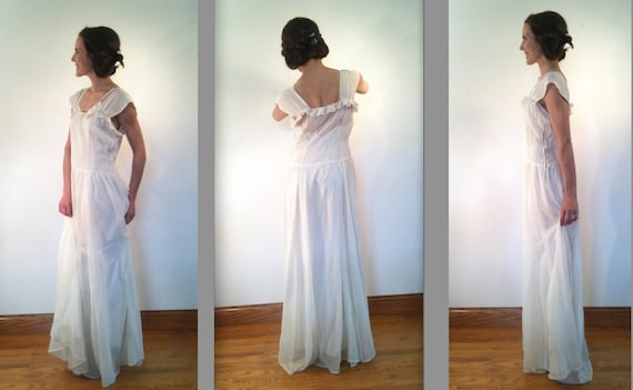 1940s sheer organza gown and grosgrain satin slip