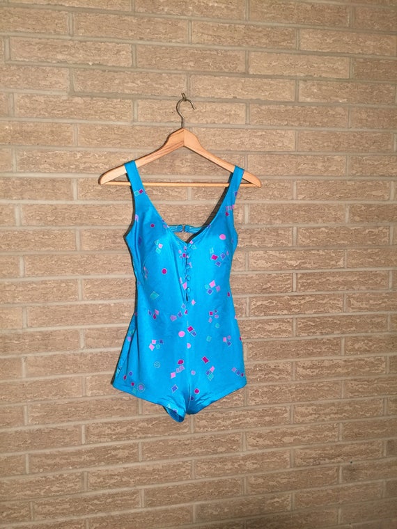 60s  swim romper/ mid-century swimwear, small to … - image 1