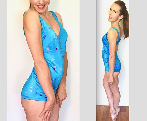 60s  swim romper/ mid-century swimwear, small to … - image 2