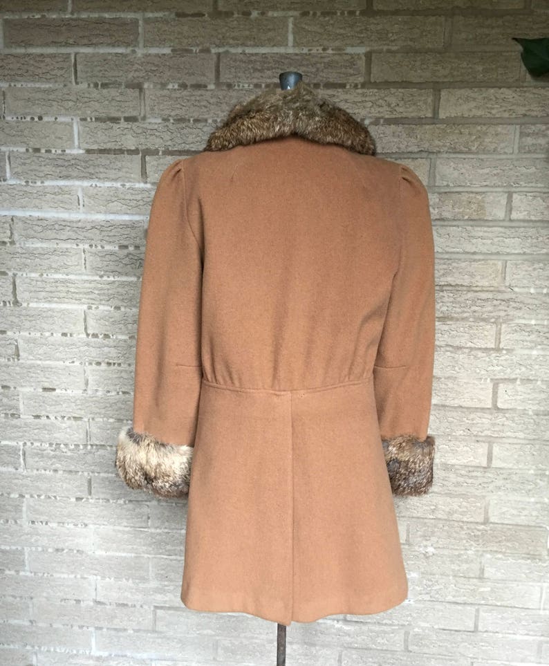 Vintage lambswool peacoat, rabbit lapel and cuffs/ parka length/ flattering/ wool / Small, or a narrow waisted Medium image 5