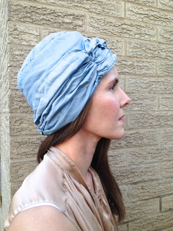 20s blue silk cloche, 1920s demure flapper/ tam