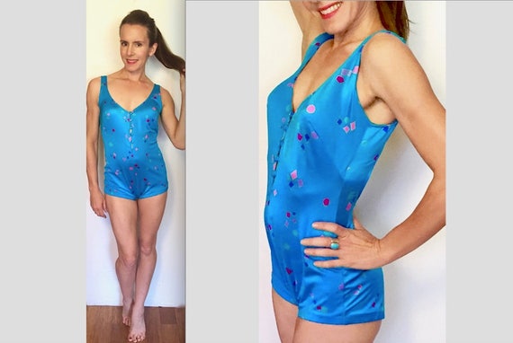 60s  swim romper/ mid-century swimwear, small to … - image 3