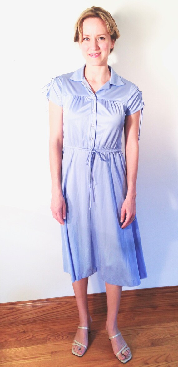 70s bamboo viscose midi shirtdress/ robin egg blu… - image 2