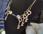 Key and Prism Interchangeable Chain, Tribal Fusion, Belly Dance, Assemblage, Skeleton Key Brass Chain,prisms unique, unusual