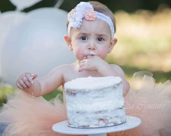 Falda tutú de princesa melocotón para bebé, cumpleaños de niño pequeño, accesorio para fotos, atuendo para aplastar pastel