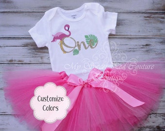 Flamingo First Birthday Tutu Outfit- Cake Smash Outfit- 1st Birthday Outfit- Flamingo Birthday- Luau Birthday- Flamingo Fiesta- Cake Smash